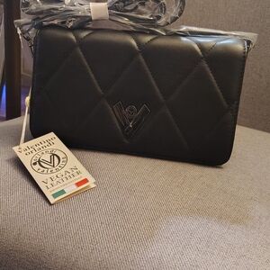 Valentino Orlandi Quilted Black Vegan Leather Clutch